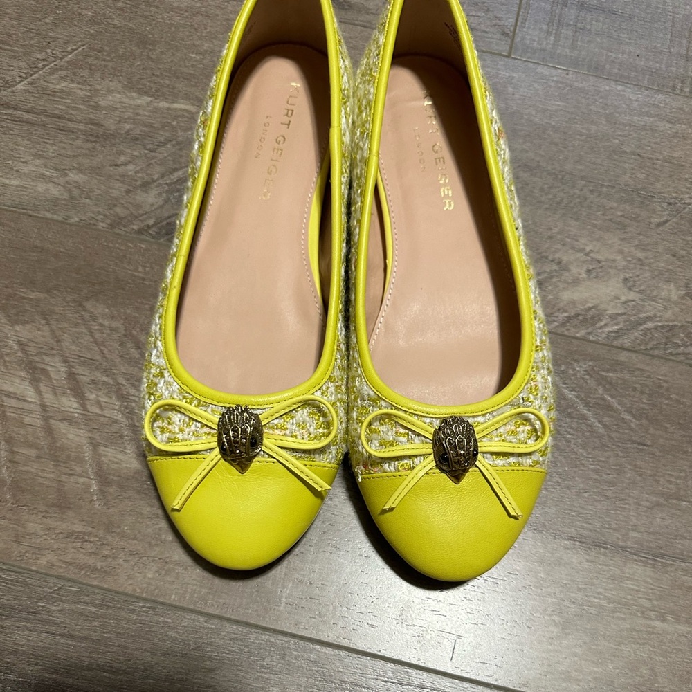 NWOB Kurt Geiger Esme Yellow Tweed Flat EU 39 1/2 - Picture 2 of 4